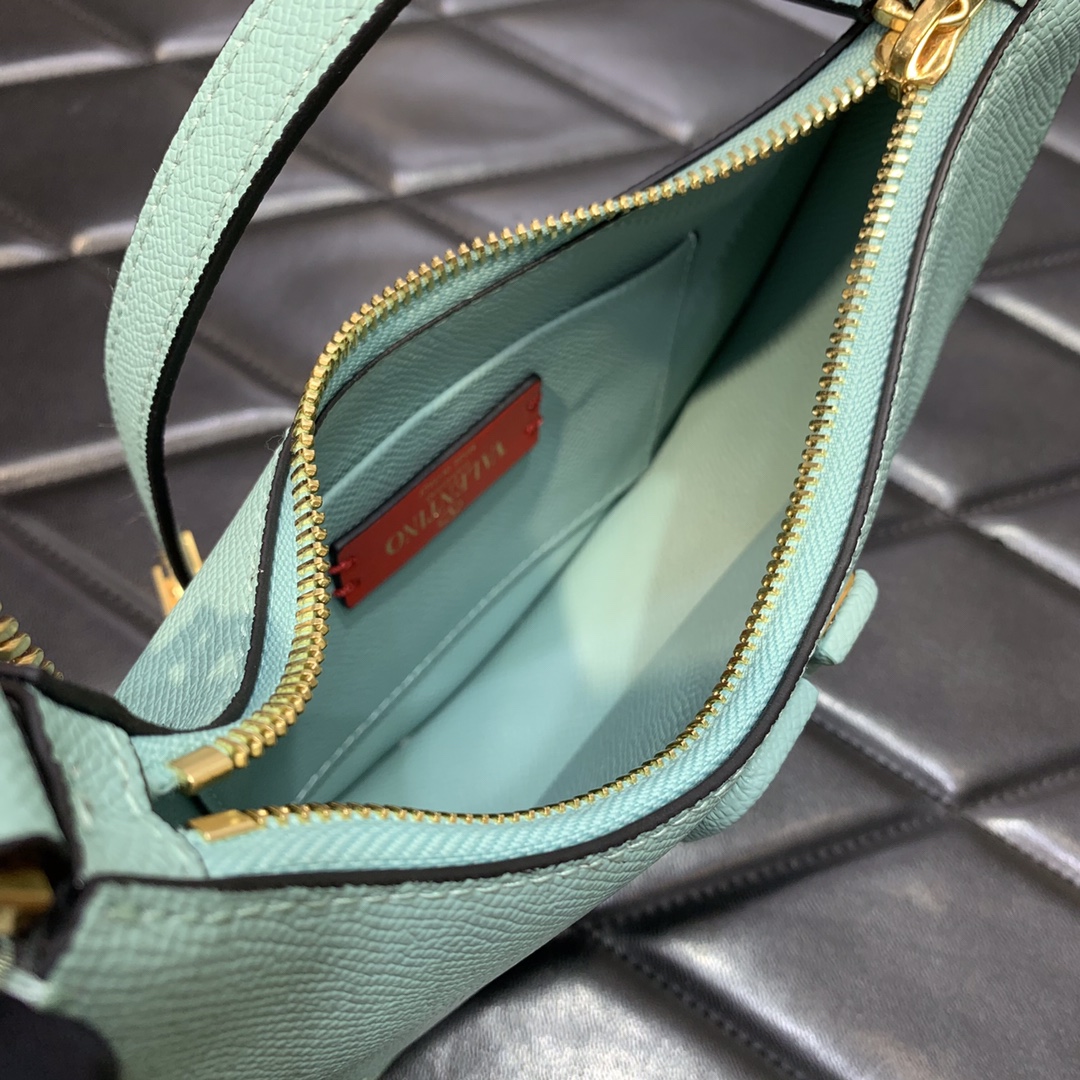 Valentino Garavani VLogo Signature Hobo Bag in Sky Blue Grainy Calfskin Leather 